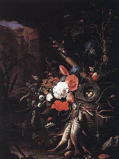 Abraham Mignon Still-Life with Fishes and Bird Nest